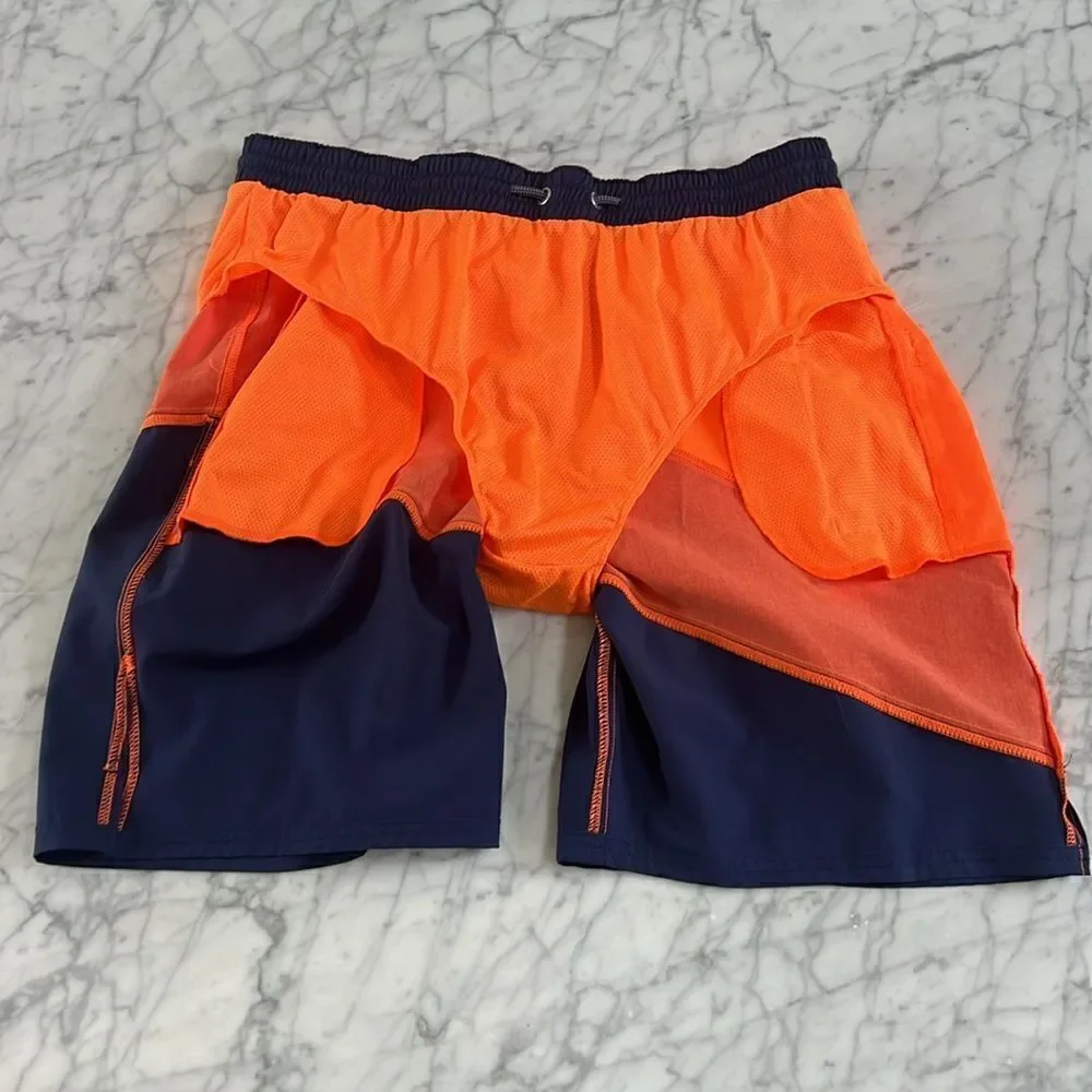 Nike Total Orange & Blue Color block Strip Volley Swim Shorts Size Large NWOT